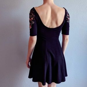 FREE PEOPLE Black Embroidered Skater Dress